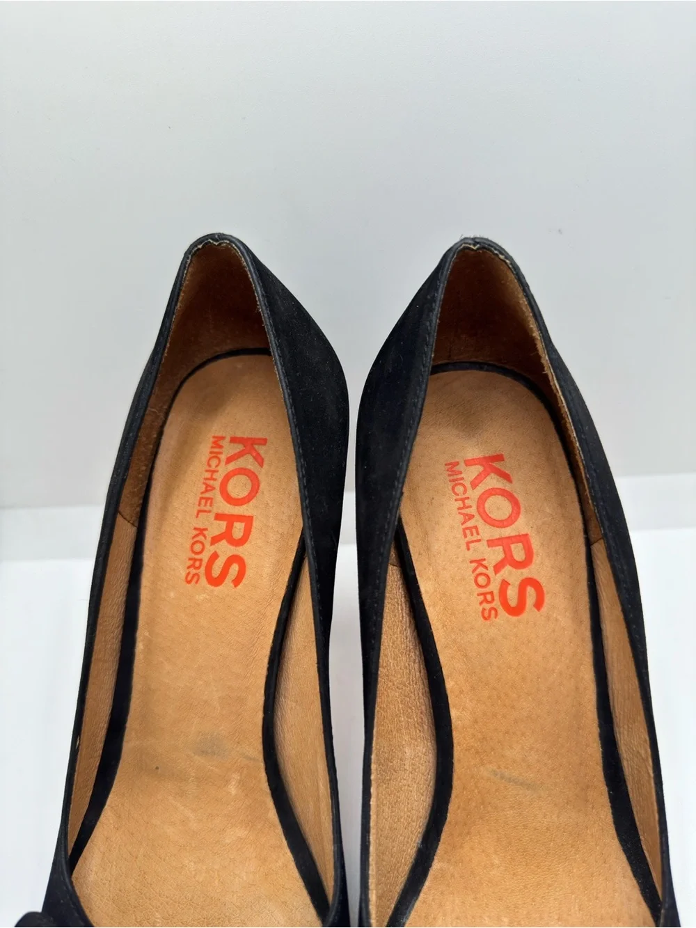 Michael Kors Black Suede Peep-Toe Block Heel Pumps with Buckle